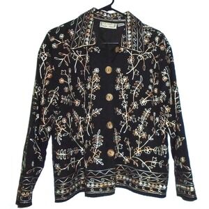 LIFE STYLE JACKET Embroidered  Cotton   Art to Wear BOHO Festival  Small